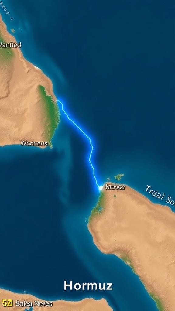 Camera crossing the Strait of Hormuz on satellite terrain